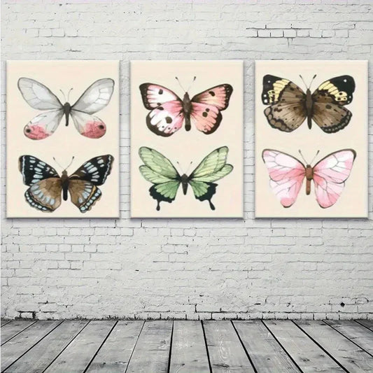3pcs Abstract Butterfly Vintage Style Metal Print Ready to Hang Art