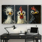 3pcs Three Chickens with Wide Open Eyes Metal Print Ready to Hang Art