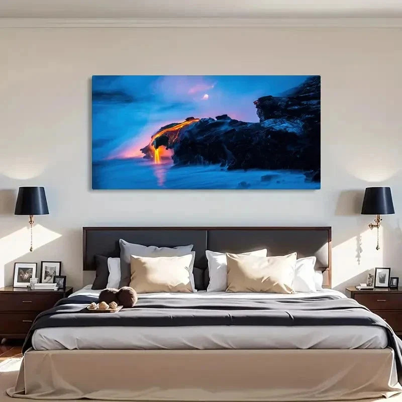 Serene Beach Sunset Lava Wall Art Canvas Office Home Room Framed 80x45cm
