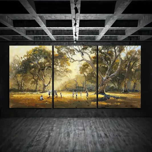 3pcs Children Play In The Morning Sunshine Metal Print Ready to Hang Art
