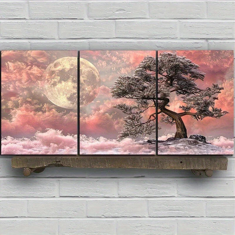 3pcs Artistic Creativity Moon Light Tree Metal Print Ready to Hang Art