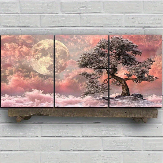 3pcs Artistic Creativity Moon Light Tree Metal Print Ready to Hang Art