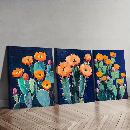 3pcs Night cactus Wall Art Set Canvas Framed 40x60cm - High Quality Print 100% Australian Made Wall Canvas Ready to Hang