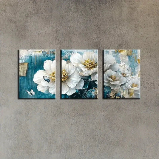 3pcs Scented white Flowers Metal Print Ready to Hang Art