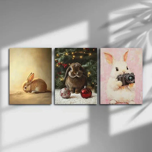 3pcs Adorable Bunnies Aesthetics Metal Print Ready to Hang Art