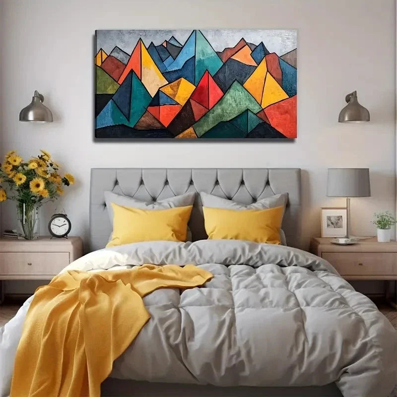 Abstract Triangle Mountain Wall Art Canvas Office Home Room Framed 80x45cm