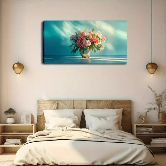 Pink & White Flowers Wall Art canvas office home room framed 120x60cm