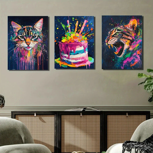 3pcs Bengal Cat'S Face And Upper Body Metal Print Ready to Hang Art