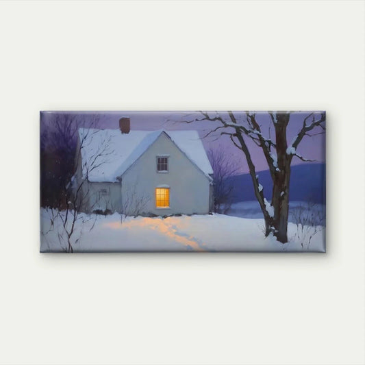 Snow Cottage Landscape Wall Art Canvas Office Home Room Framed 80x45cm