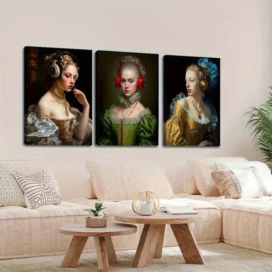 3pcs Eclectic Female Portraits with Headphones Wall Art Set Canvas Framed 40x60cm - High Quality Print 100% Australian Made Wall Canvas Ready to Hang
