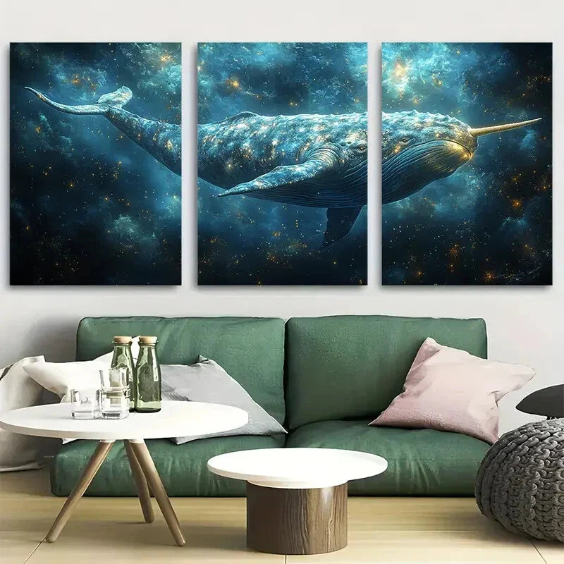 3pcs Narwhal Whale Sea Mammal Metal Print Ready to Hang Art