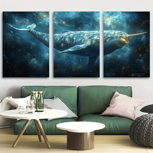 3pcs Narwhal Whale Sea Mammal Metal Print Ready to Hang Art
