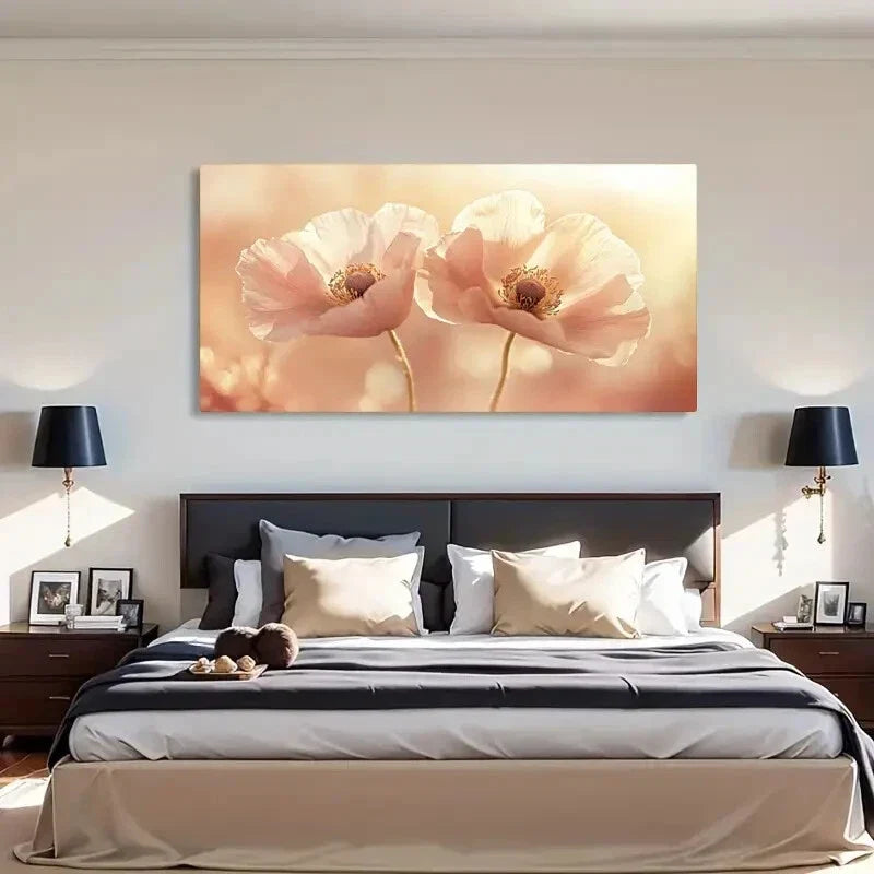 Pink Poppies Floral Pastel Wall Art Canvas Office Home Room Framed 120x60cm