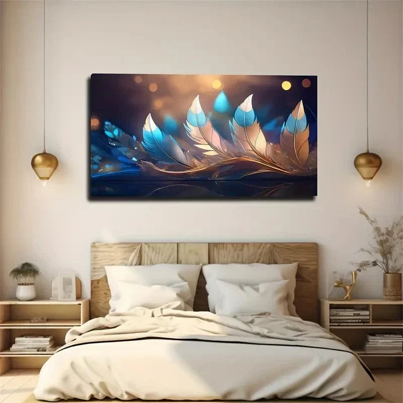 Vibrant Feather Bohemian Wall Art Canvas Office Home Room Framed 120x60cm