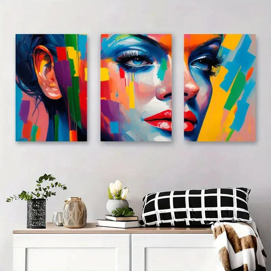 3pcs Colorful Abstract Woman Portrait Metal Print Ready to Hang Art