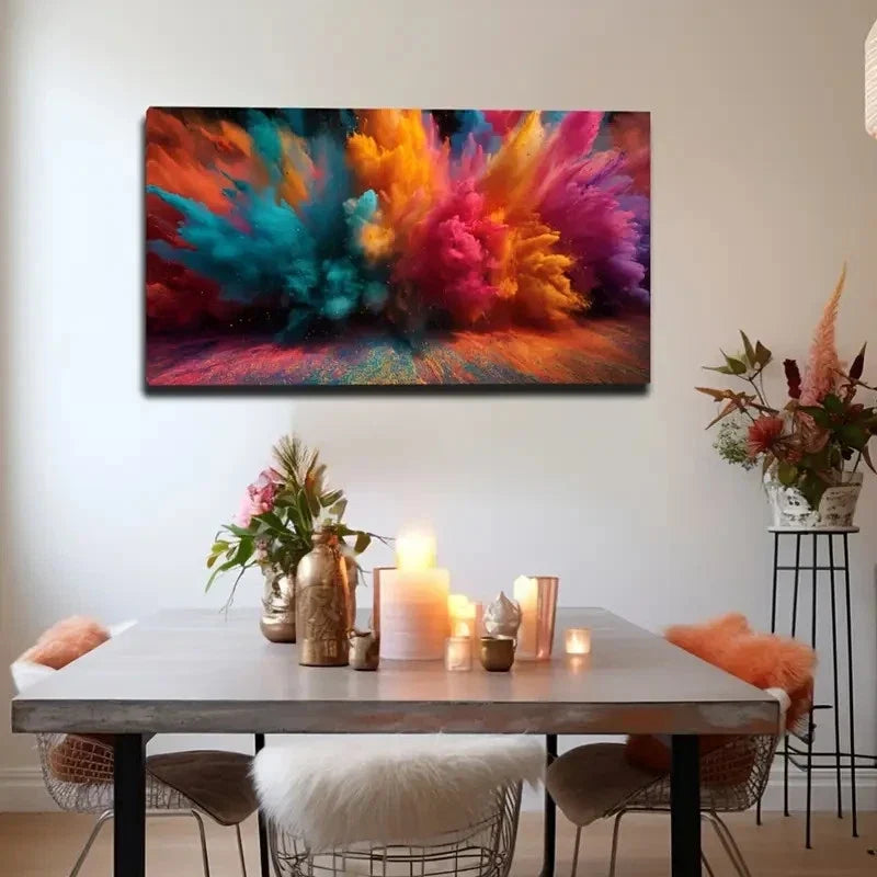 Vibrant Colorful Powder Explo Wall Art Canvas Office Home Room Framed 120x60cm