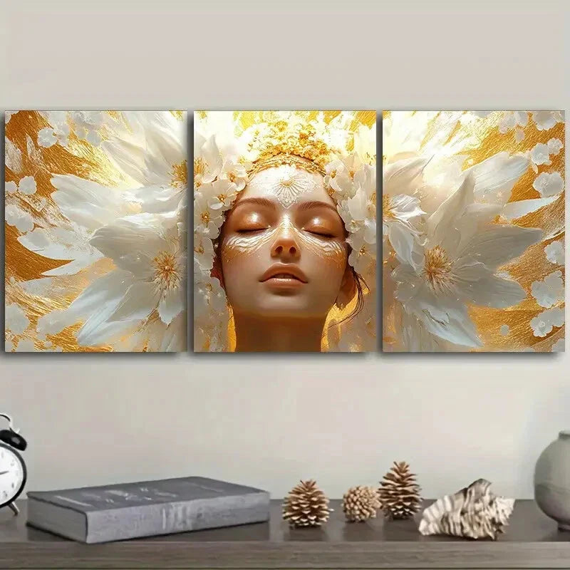 3pcs The goddess Indira Painting  Wall Art Set Canvas Framed 40x60cm - High Quality Print 100% Australian Made Wall Canvas Ready to Hang