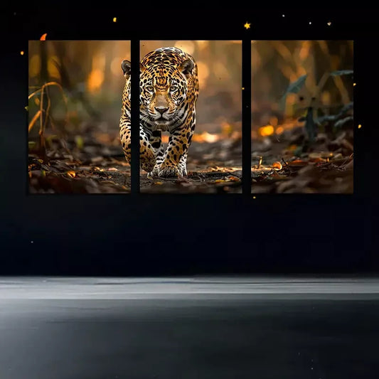 3pcs Jungle Jaguar Wild Brazilian Feline in Nature Canvas Framed 40x60cm - High Quality Print 100% Australian Made Wall Canvas Ready to Hang