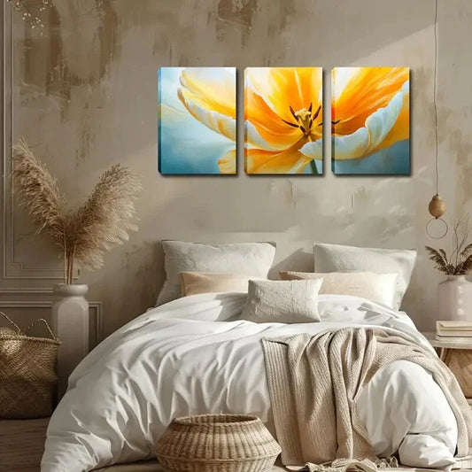 3pcs Bright Yellow & Soft White Gradient Perfect Wall Art Set Canvas Framed 40x60cm - High Quality Print 100% Australian Made Wall Canvas Ready to Hang