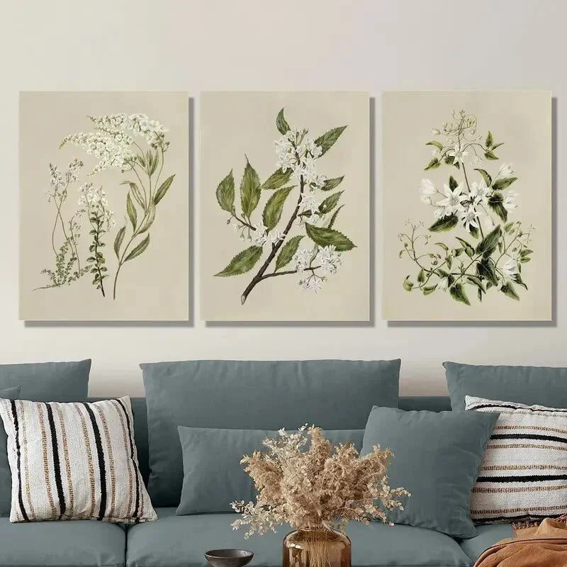 3pcs Vintage Floral Botanical Clematis Metal Print Ready to Hang Art