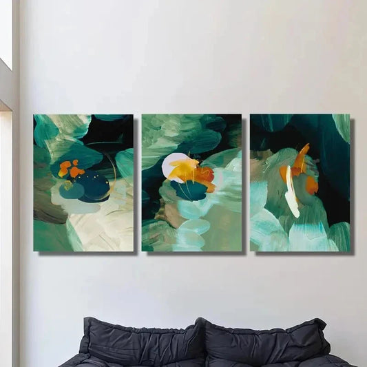 3pcs  Abstract Green, Simple Green, Metal Print Ready to Hang Art