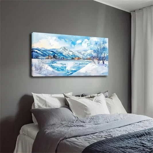 Realistic Snow-Capped Mountain Wall Art Canvas Office Home Room Framed 120x60cm