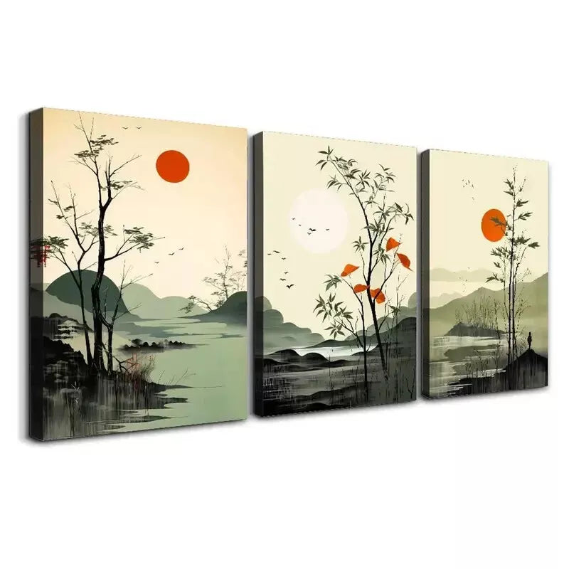 3pcs Abstract Forest Landscape Canvas Framed 40x60cm - High Quality Print 100% Australian Made Wall Canvas Ready to Hang