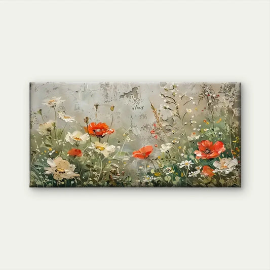Poppy & Daisy Flowers Nature Wall Art Canvas Office Home Room Framed 80x45cm