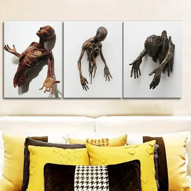 3pcs Half Human Through The Wall Wall Art Set Canvas Framed 40x60cm - High Quality Print 100% Australian Made Wall Canvas Ready to Hang