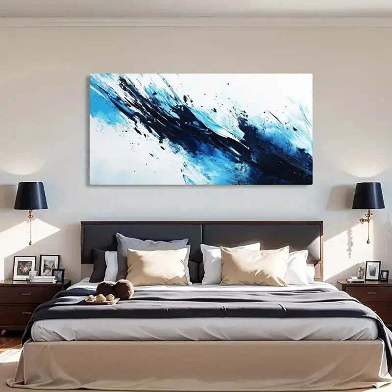 Strokes Inspired Blue & White Wall Art Canvas Office Home Room Framed 120x60cm