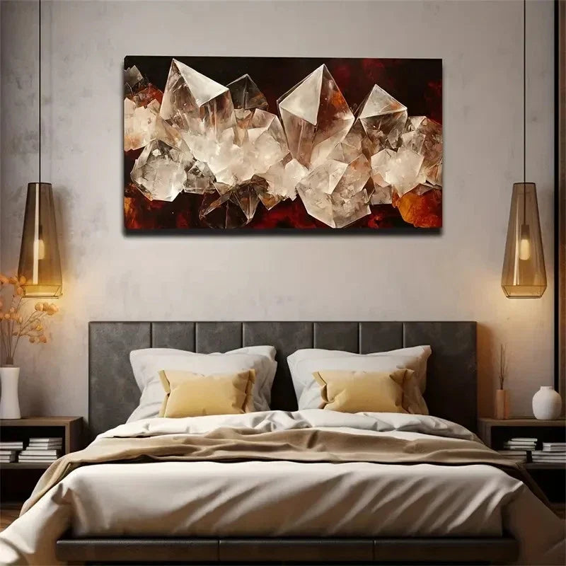 Abstract Crystal Design Wall Art Canvas Office Home Room Framed 80x45cm