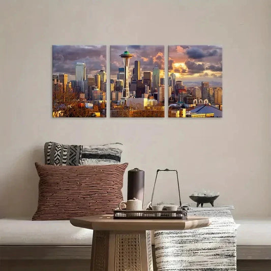 3pcs Set of Modern Cityscape Metal Print Ready to Hang Art
