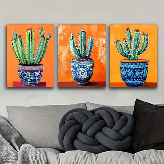 3pcs Beautiful Cactus Design Colorful Perfect  Metal Print Ready to Hang Art