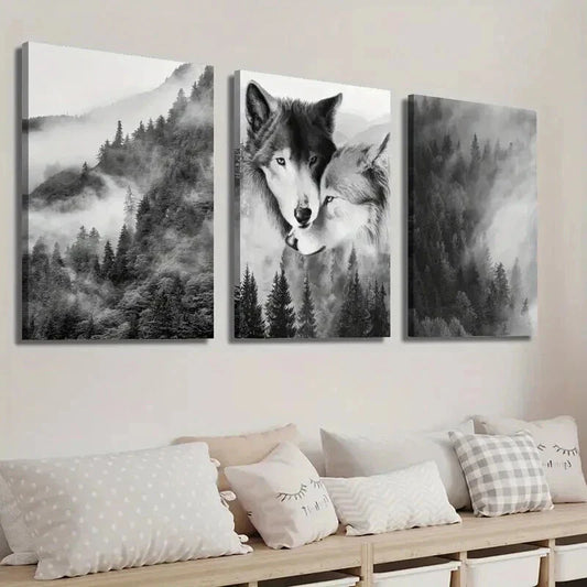 3pcs Forest Animal Lover Wolf Decor Wall Art Set Canvas Framed 40x60cm - High Quality Print 100% Australian Made Wall Canvas Ready to Hang