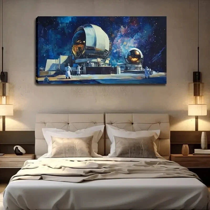 Astronomical Observatory Scene Wall Art Canvas Office Home Room Framed 120x60cm
