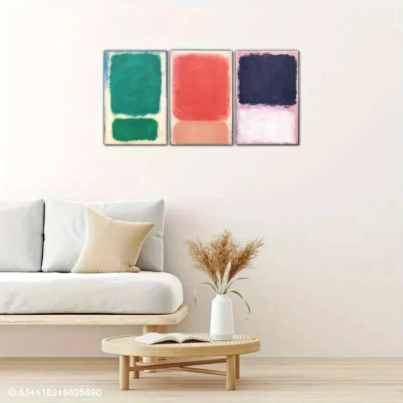 3pcs Vibrant Green Red and Blue Geometric Designs Metal Print Ready to Hang Art