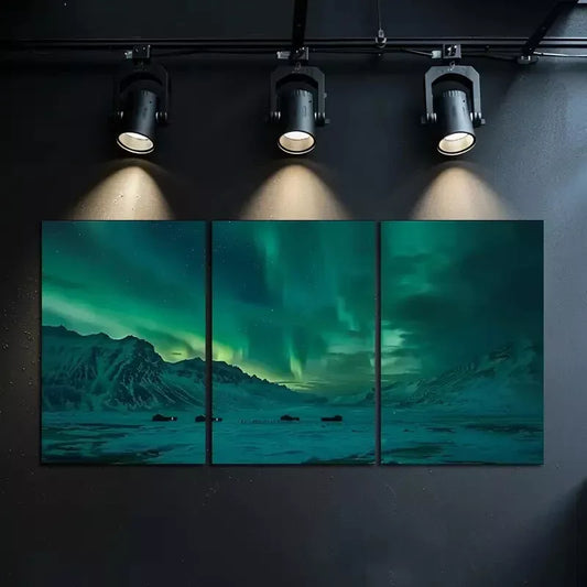 3pcs Northern Lights Over The Mountains Canvas Framed 40x60cm - High Quality Print 100% Australian Made Wall Canvas Ready to Hang