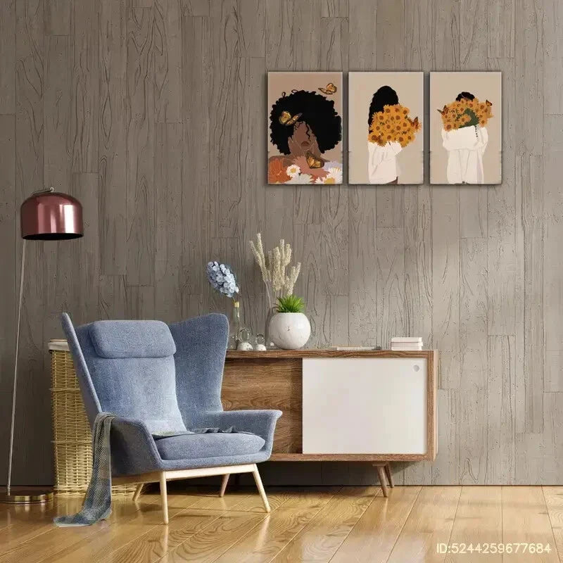 3pcs Black Beauty and Flower Butterfly Poster Metal Print Ready to Hang Art