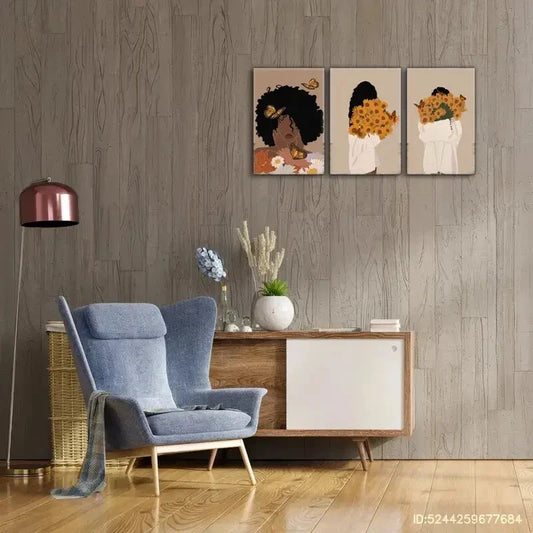 3pcs Black Beauty and Flower Butterfly Poster Metal Print Ready to Hang Art