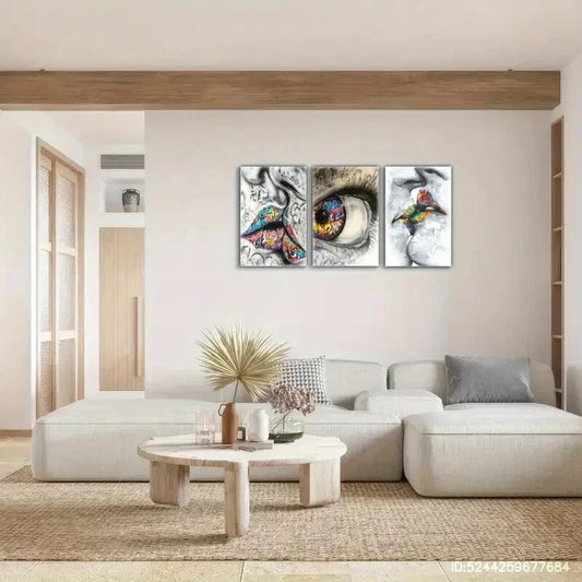 3pcs Vibrant Graffiti Kiss Art Print Bold Metal Print Ready to Hang Art