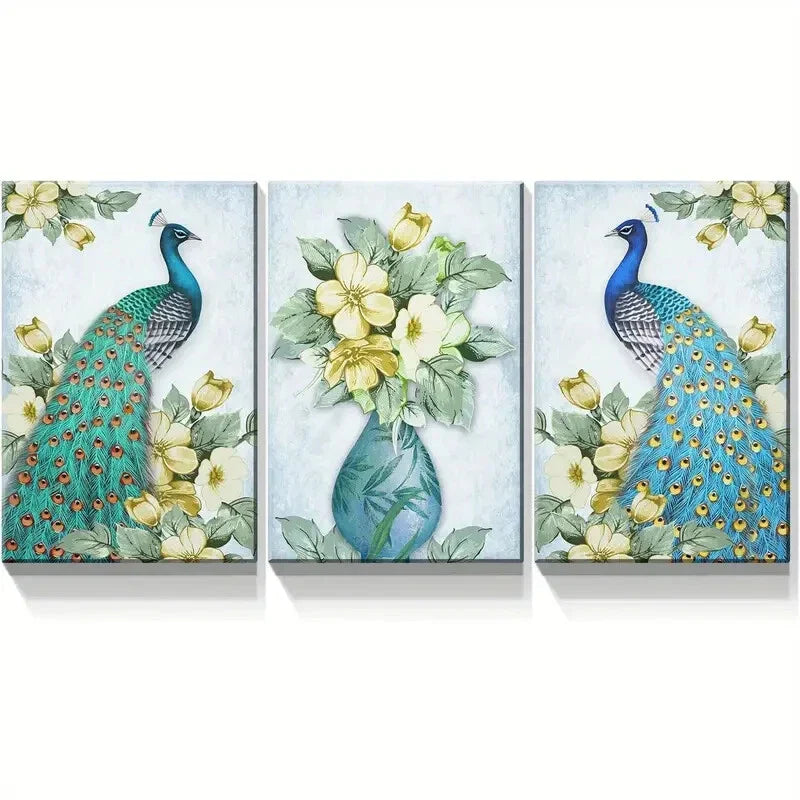3pcs Modern Pea Rooster Animal Metal Print Ready to Hang Art
