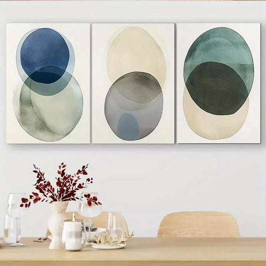 3pcs  Abstract Overlapping Circles Triptych  Wall Art Set Canvas Framed 40x60cm - High Quality Print 100% Australian Made Wall Canvas Ready to Hang