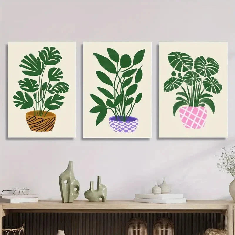 3pcs Monstera deliciosa art in a flower Metal Print Ready to Hang Art