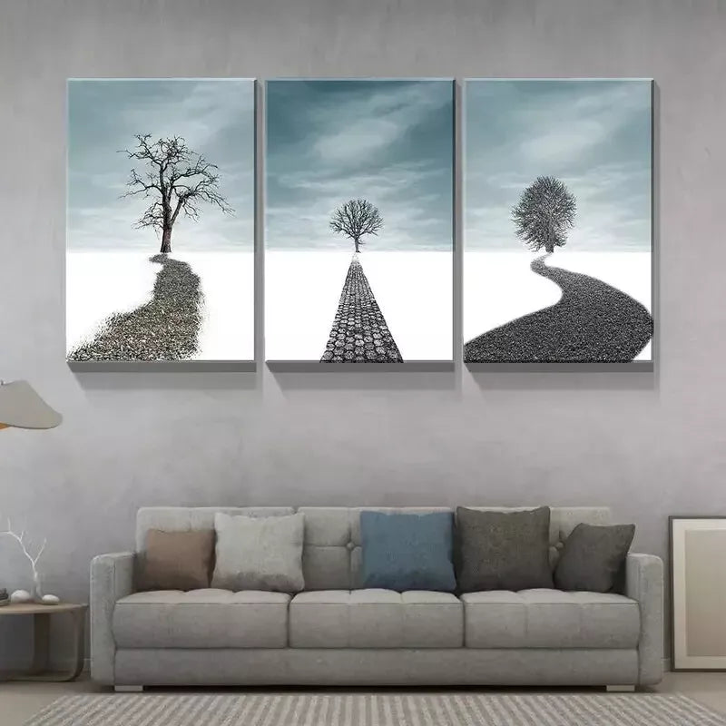3pcs Winter Solitude Dead Tree Scenery Canvas Framed 40x60cm - High Quality Print 100% Australian Made Wall Canvas Ready to Hang