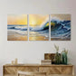 3pcs Vibrant Blue Waves & Yellow Sky Coastal Metal Print Ready to Hang Art