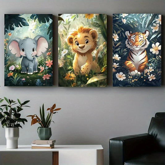 3pcs Cute Animal Elegant Jungle Animal Metal Print Ready to Hang Art