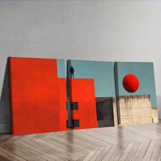 3pcs The red ball on the wall Wall Art Set Canvas Framed 40x60cm - High Quality Print 100% Australian Made Wall Canvas Ready to Hang