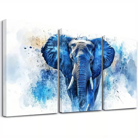 3pcs Majestic Watercolor Textured Blue Elephant Wall Art Set Canvas Framed 40x60cm - High Quality Print 100% Australian Made Wall Canvas Ready to Hang