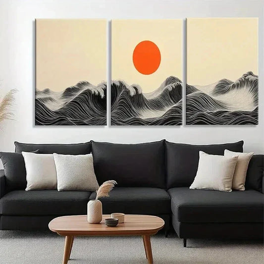 3pcs Black & White Ocean Waves Vibrant Perfect Wall Art Set Canvas Framed 40x60cm - High Quality Print 100% Australian Made Wall Canvas Ready to Hang