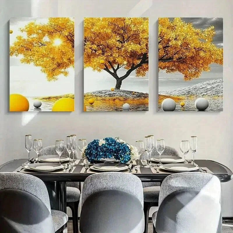 3pcs Classic Autumn Leaves Canvas Wall Art Metal Print Ready to Hang Art